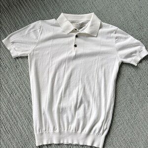 COLLARS & CO WHITE/CREAM RIBBED POLO COTTTON & SILK BLEND M